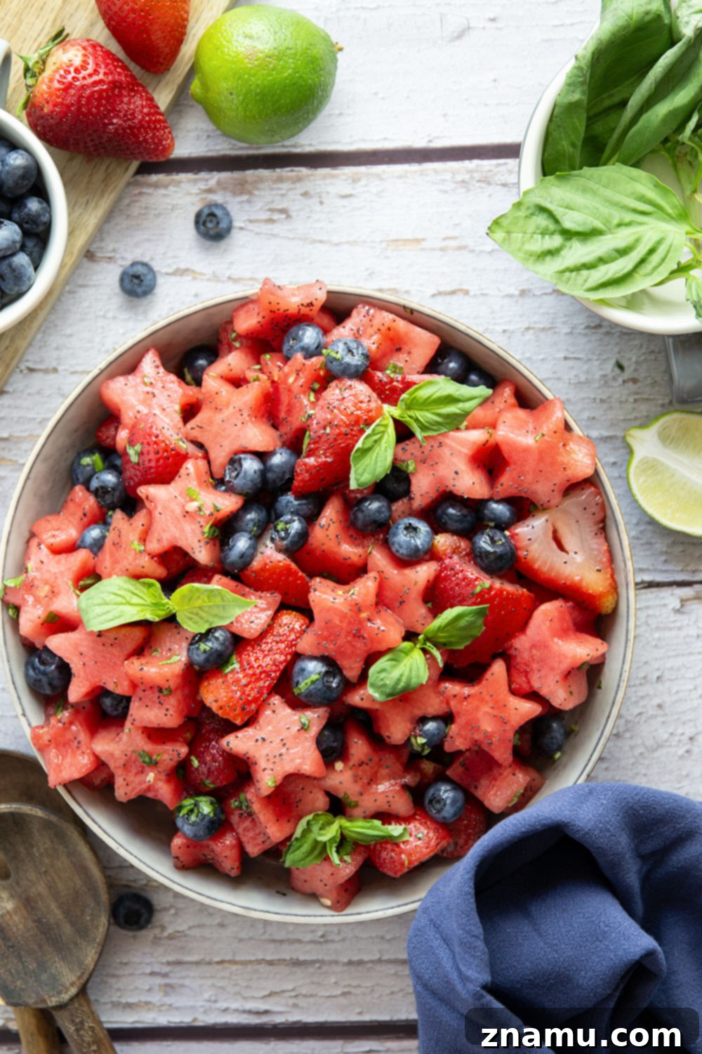 Patriotic Berry Medley 4 Fresh, tangy and loaded with tons of fruit, this 4th of July fruit salad will be a favorite side dish at any summer cookout you bring it to!