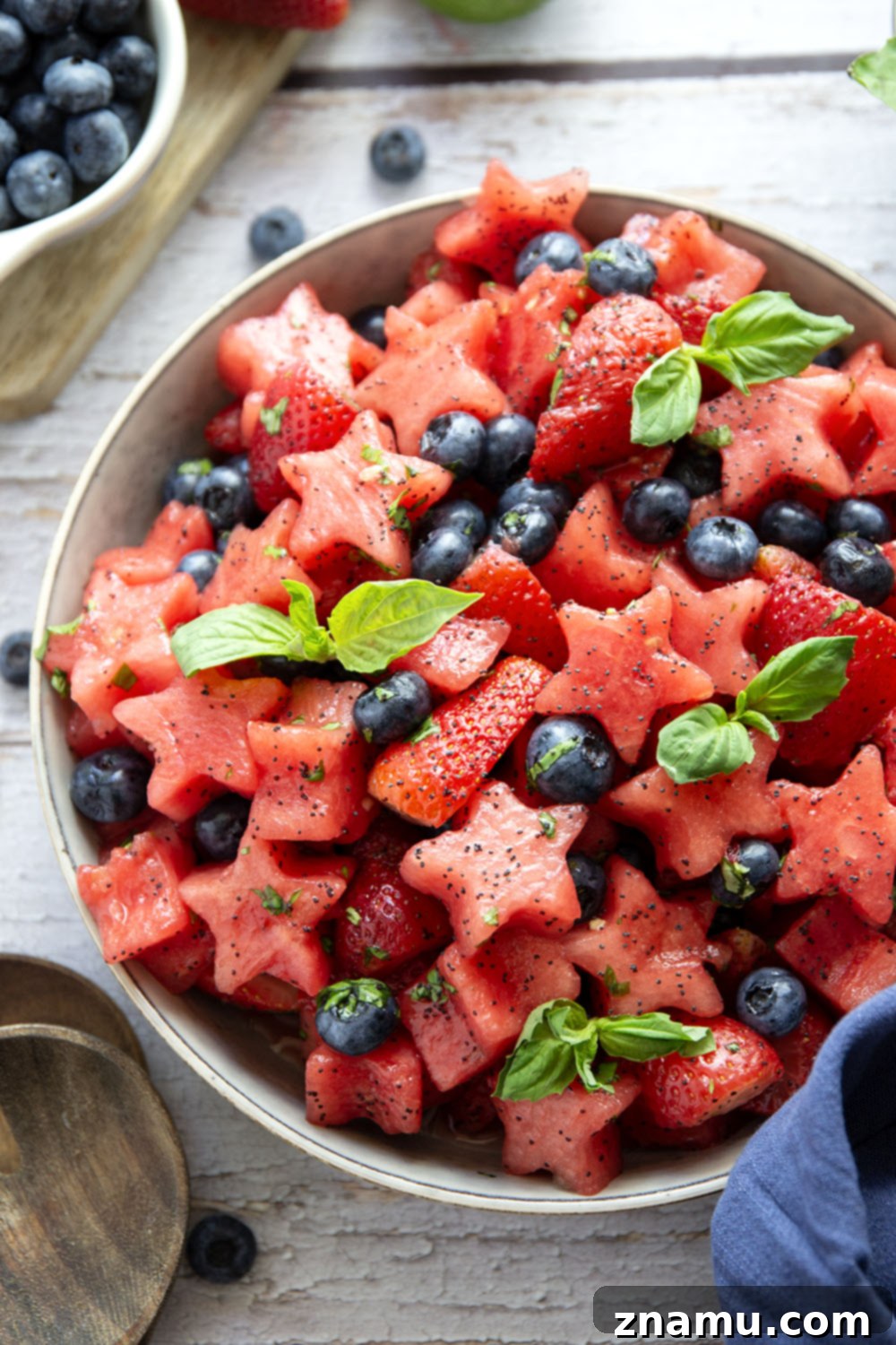Patriotic Berry Medley 6 Fresh, tangy and loaded with tons of fruit, this 4th of July fruit salad will be a favorite side dish at any summer cookout you bring it to!