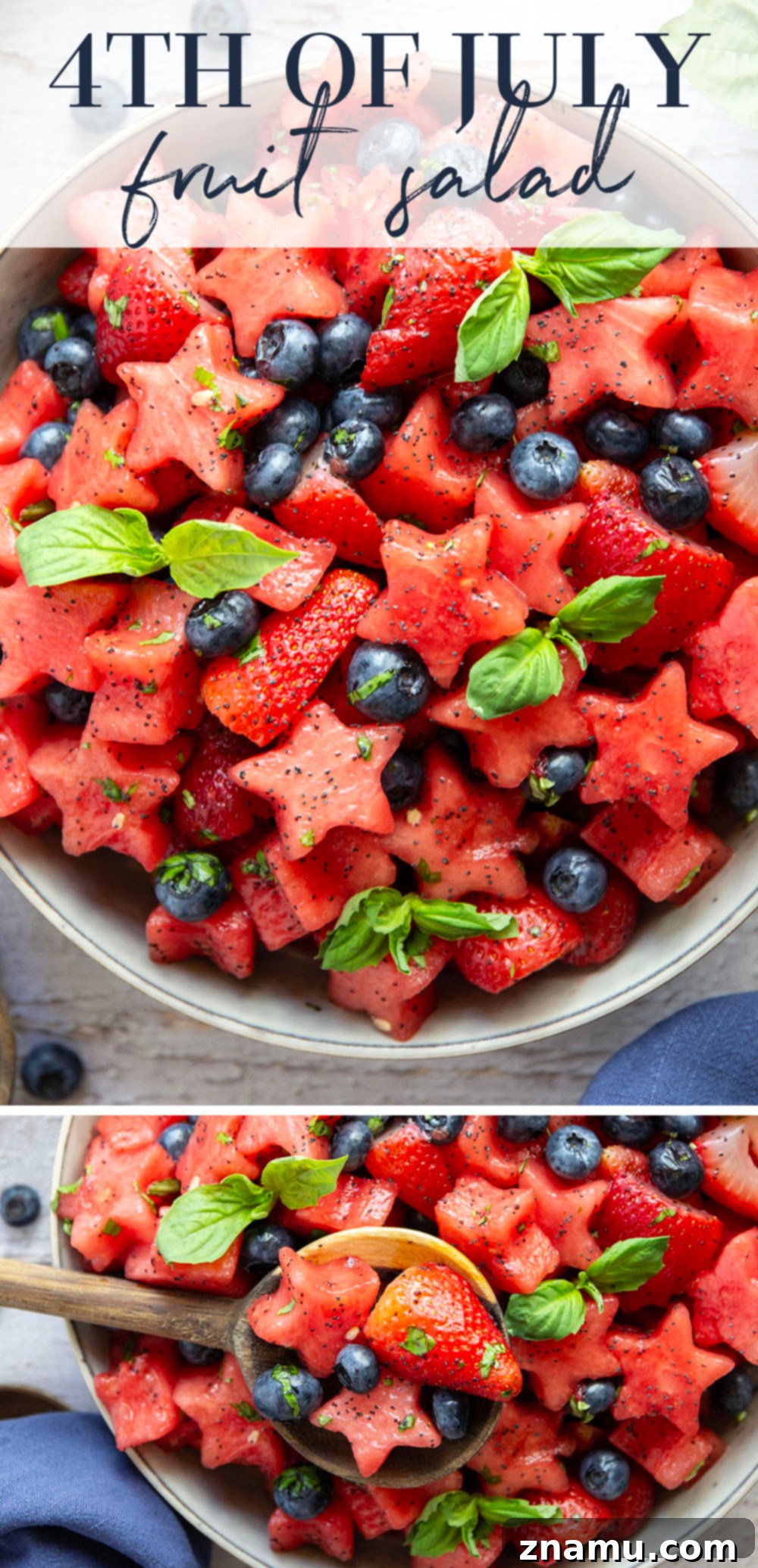 Patriotic Berry Medley 7 Fresh, tangy and loaded with tons of fruit, this 4th of July fruit salad will be a favorite side dish at any summer cookout you bring it to!