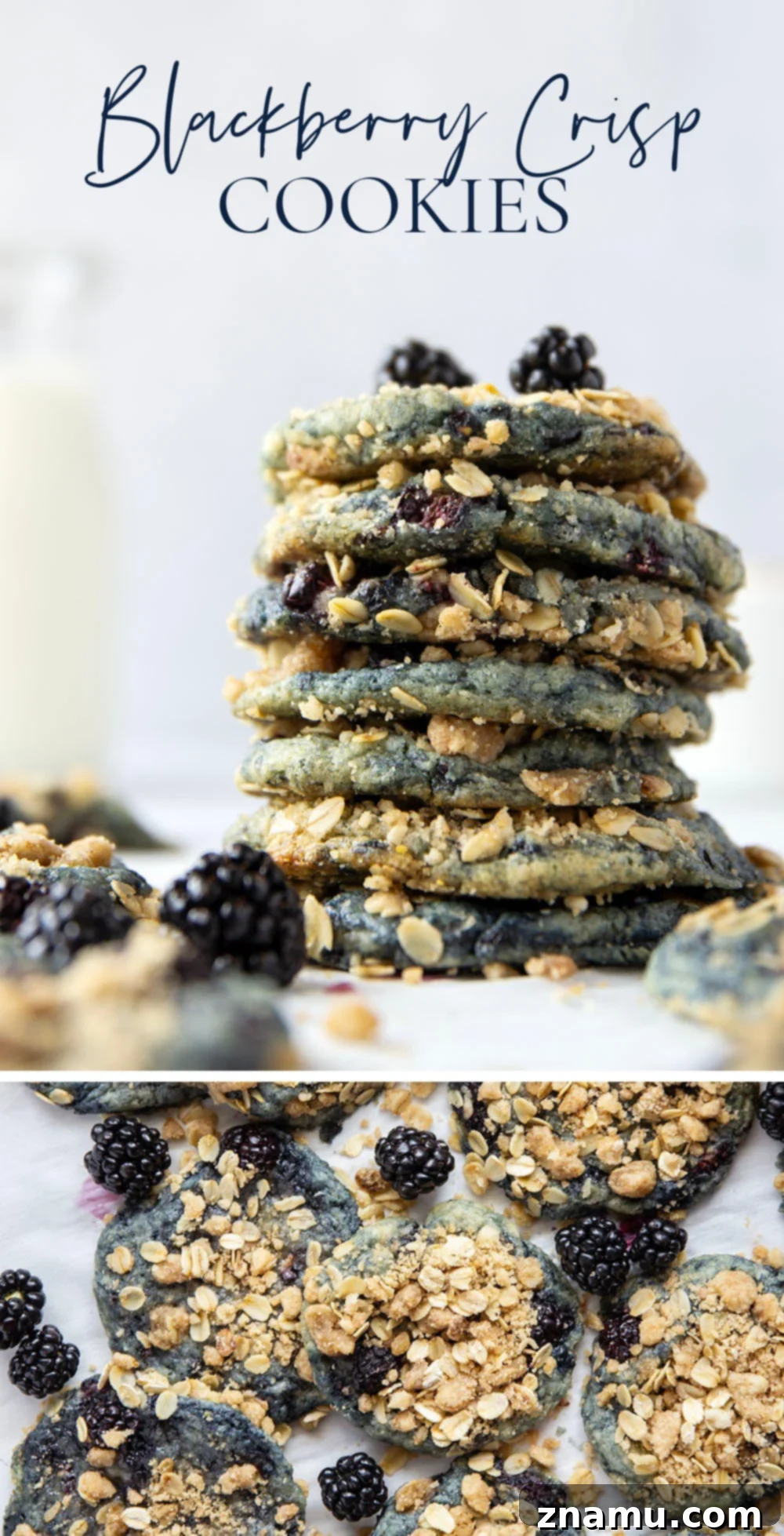 Crumbly Blackberry Streusel Delights 7 Artistically arranged Streusel Blackberry Cookies on a wooden board