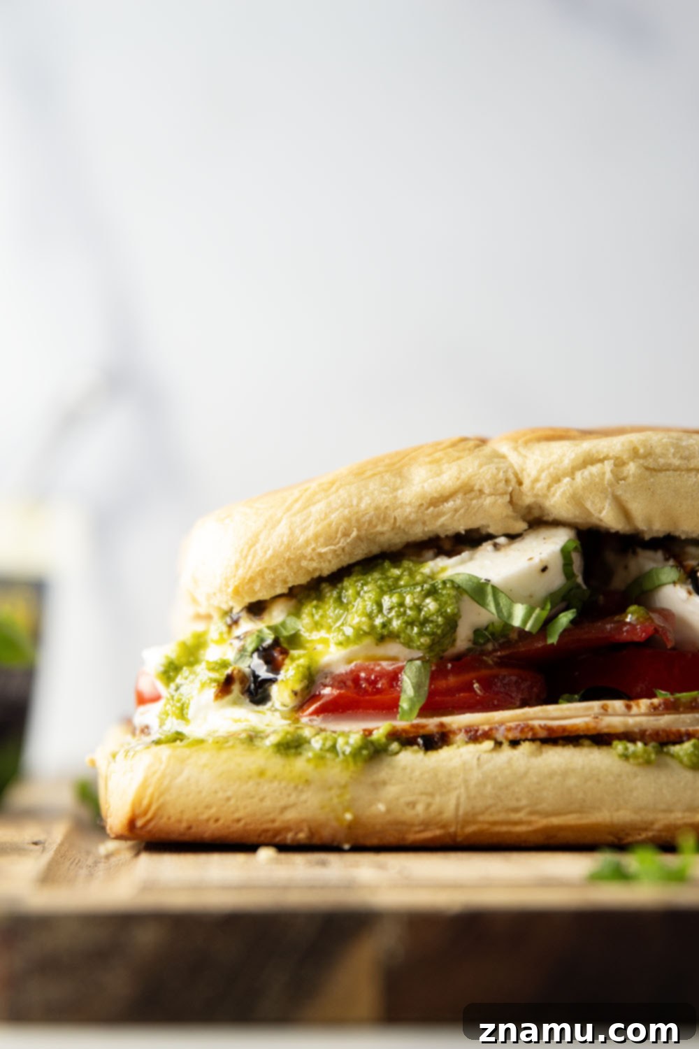 Fresh Pesto Turkey Caprese Sliders 4 A platter of Pesto Turkey Caprese Sliders ready to be served, highlighting their fresh appearance.