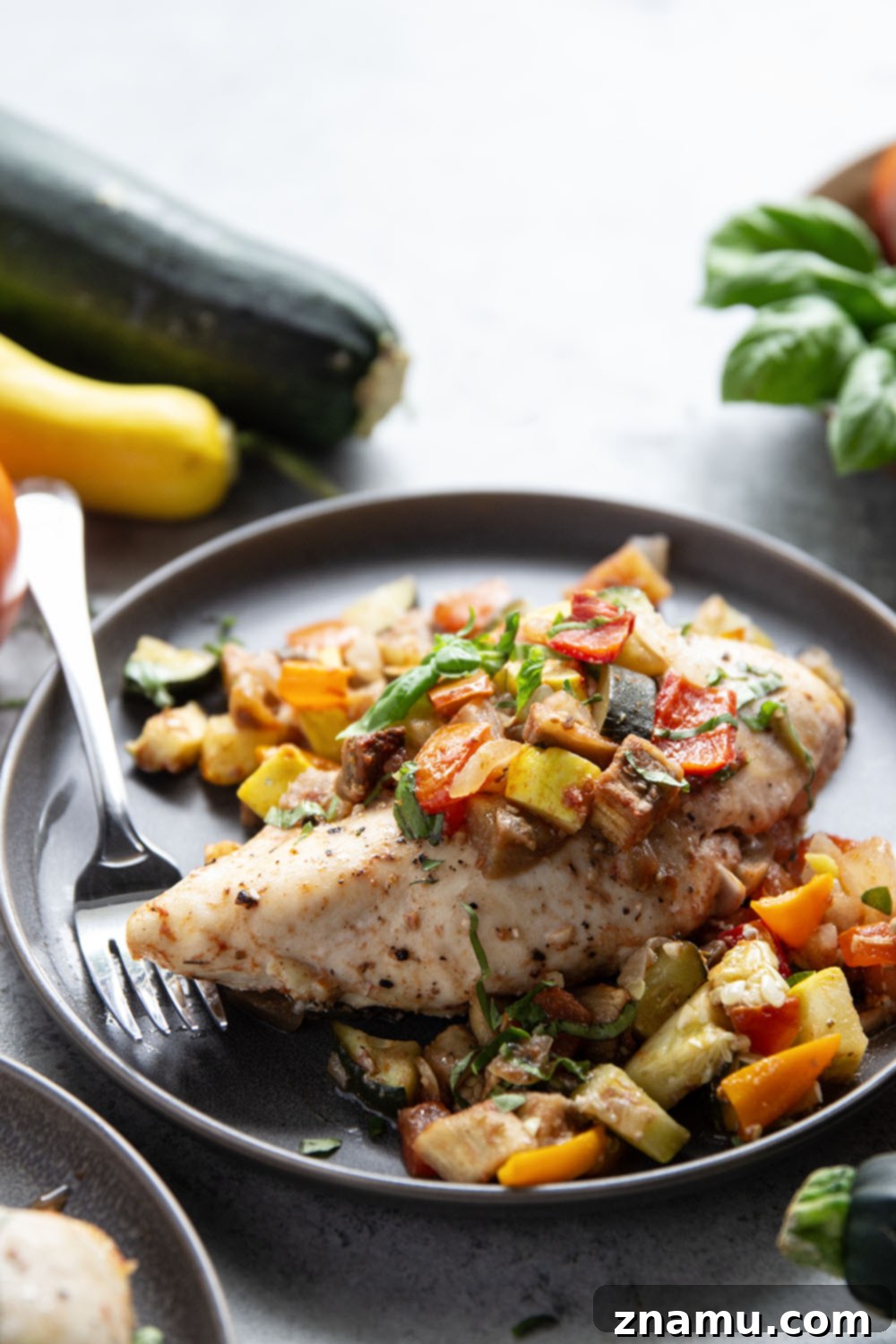 One-Pan Ratatouille Chicken Bake 6 Made entirely on one sheet pan and packed full of garden vegetables, this ratatouille chicken is ready in only 45 minutes and an easy summer weeknight meal.