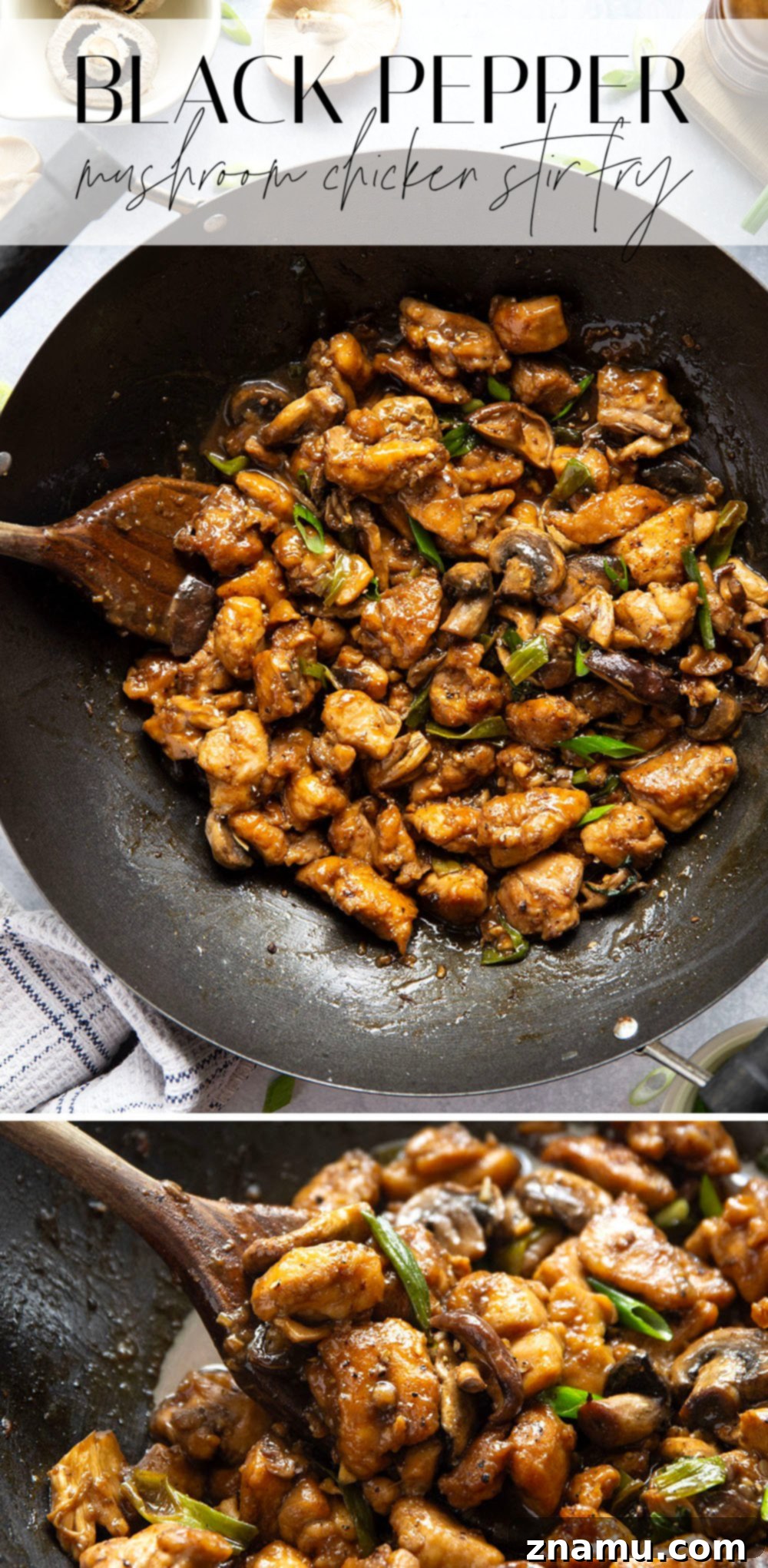 Another enticing shot of Black Pepper Mushroom Chicken Stir Fry in a bowl