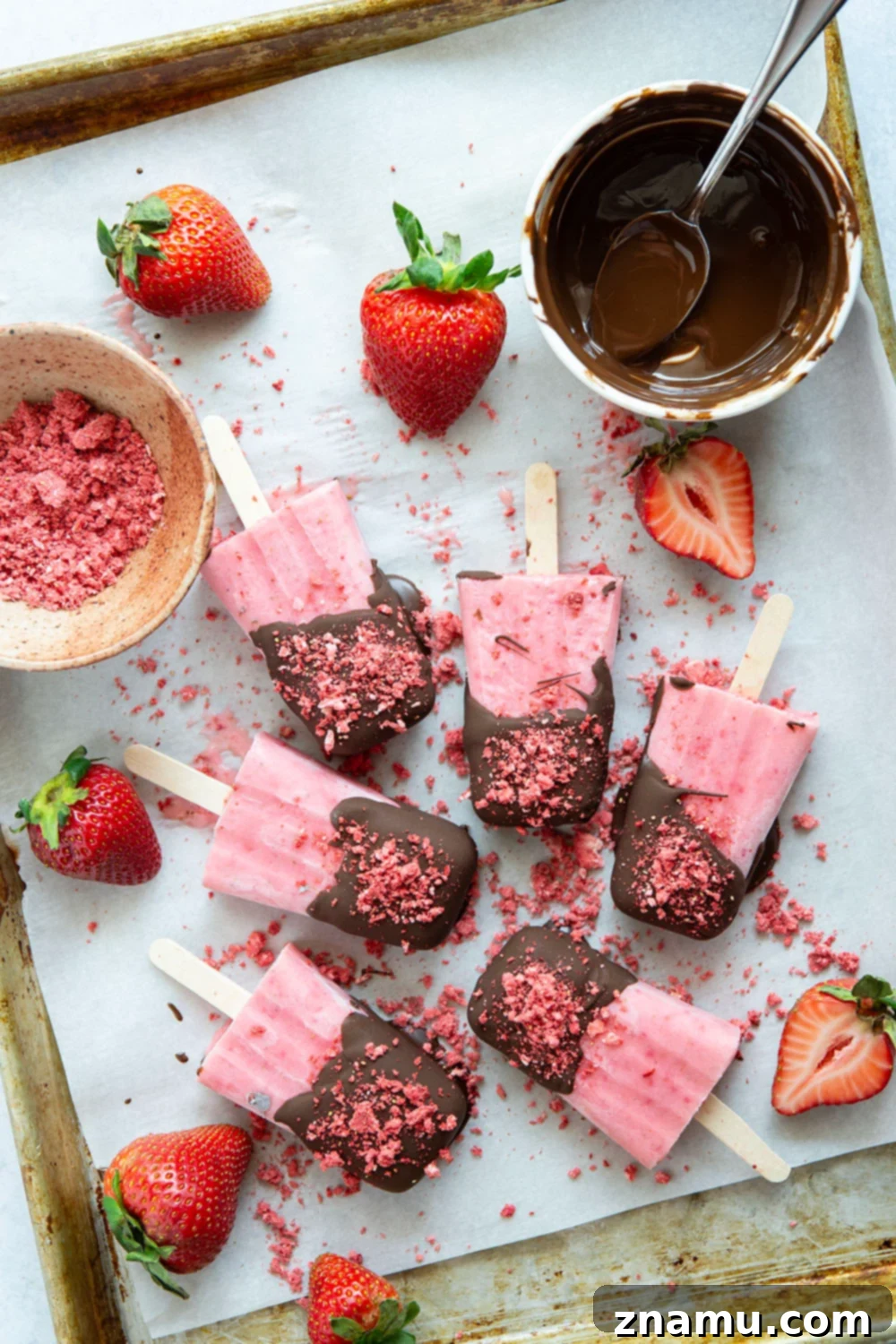 Chocolate-Kissed Strawberry Ice Pops 4 Fresh Ingredients for Homemade Strawberry and Chocolate Popsicles