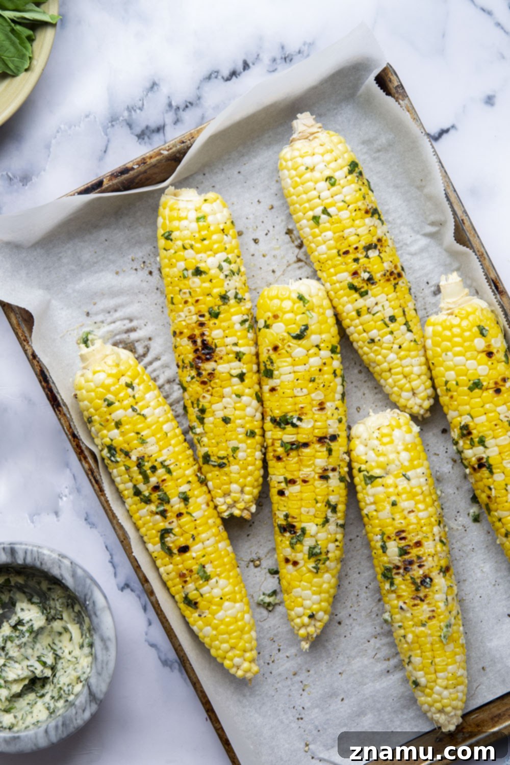 Irresistible Grilled Corn with Basil Butter 6 Stovetop grilled corn with basil butter