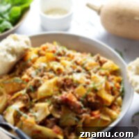 Golden Butternut Turkey Ragu 8 Butternut Squash Turkey Bolognese with tender butternut squash and ground turkey in a rich sauce simmered slowly for lots of flavor and tossed with tender pappardelle pasta.