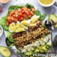 Crunchy Chickpea Cobb Salad with Zesty Shallot Vinaigrette 8 Crispy roasted chickpeas and a flavorful sautéed shallot dressing take this chickpea cobb salad to the next level!