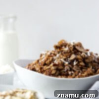 Coconut Almond Chocolate Granola 8 Packed with almonds, flaked coconut, and rich chocolate, this almond joy granola is the best breakfast twist on the classic candy!