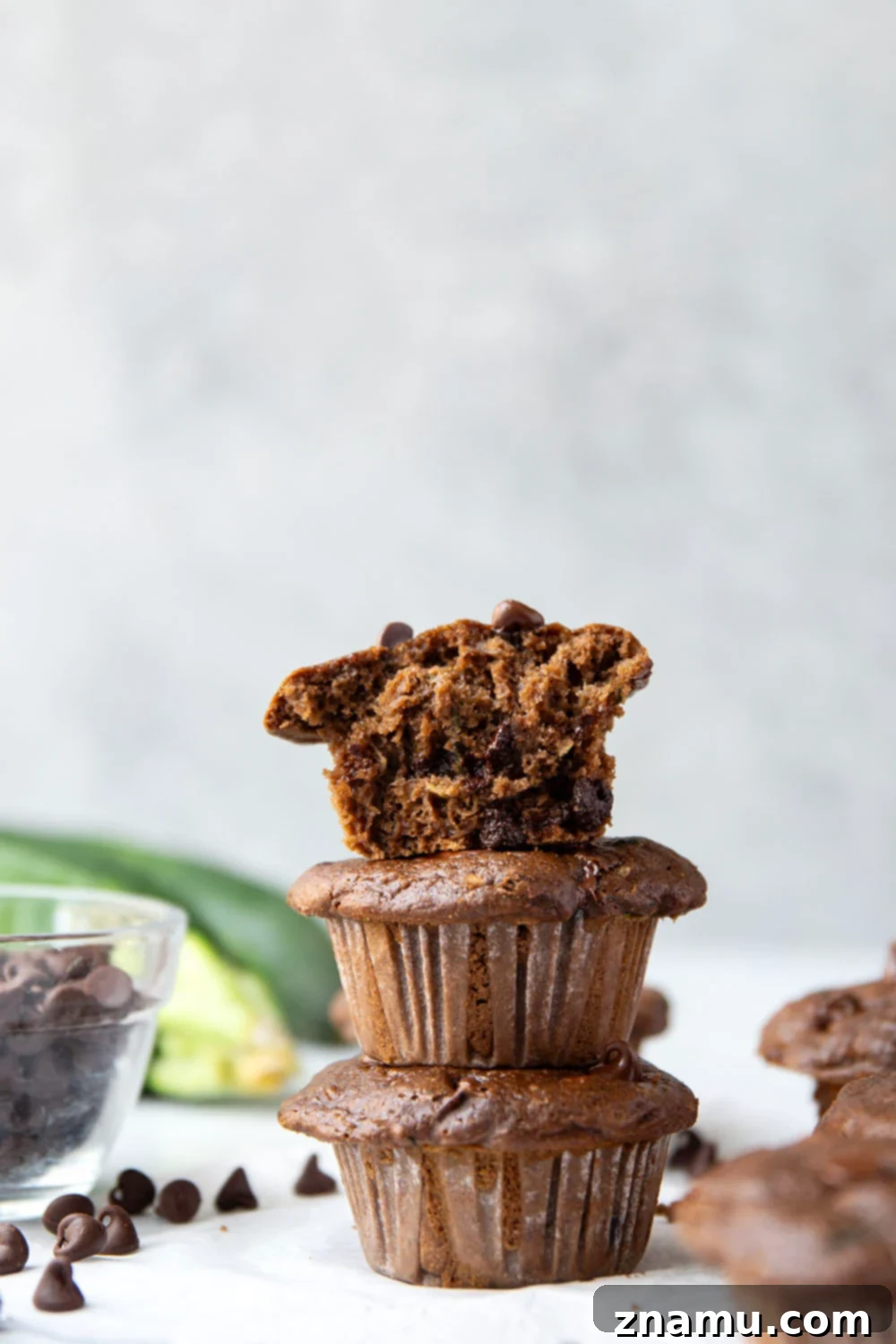 Decadent Double Chocolate Zucchini Muffins 5 Freshly shredded zucchini ready for Double Chocolate Zucchini Muffins