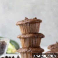 Soft and fudgy Double Chocolate Zucchini Muffins