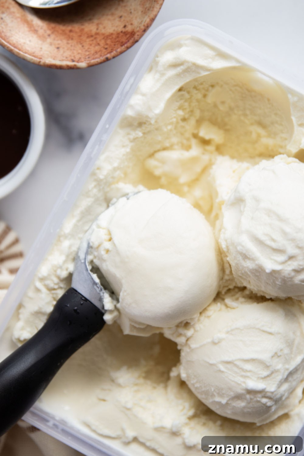 Decadent Homemade Vanilla Ice Cream 6 Smooth and creamy homemade vanilla ice cream that tastes better than any store-bought brand and only needs 4 basic ingredients! Load up this easy ice cream with all your favorite ice cream toppings.
