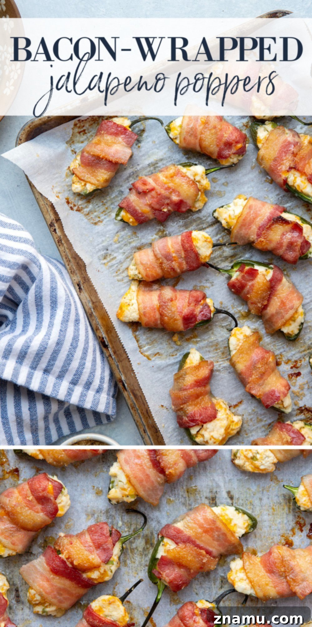 Crispy Bacon & Cream Cheese Jalapeño Bites 7 Wrapped in crispy brown sugar bacon and filled with a rich cheddar cream cheese filling, these bacon wrapped jalapeno poppers are the ultimate sweet and savory appetizer!