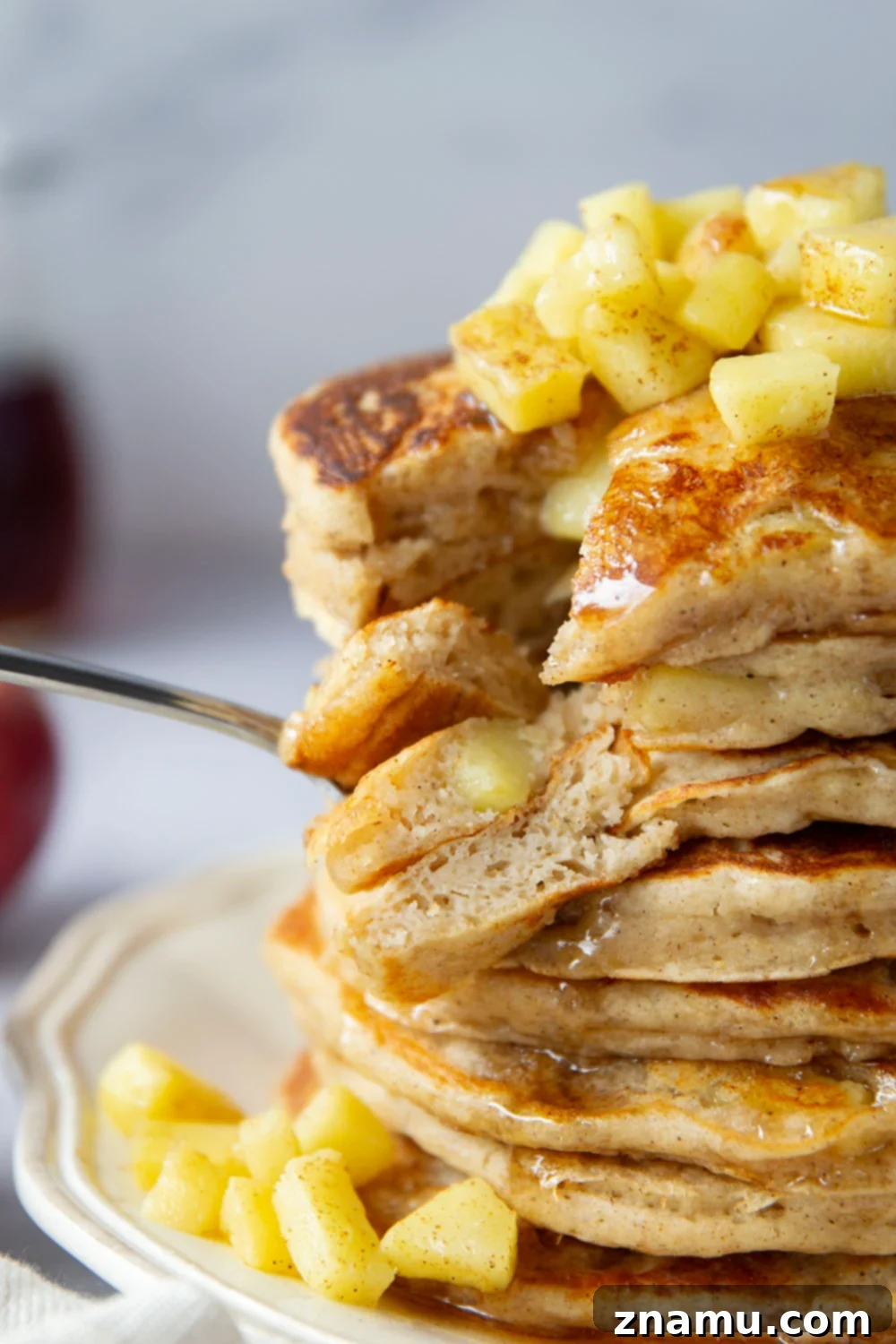 Fluffy Apple Ricotta Pancakes 6 These apple ricotta pancakes are the ultimate fall breakfast! Ricotta cheese gives them an incredible light and fluffy texture while sautéed apples and lots of spices give them the perfect touch of fall.