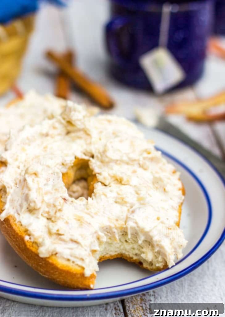 Spiced Apple Cream Cheese 10 Closeup of Apple Pie Cream Cheese with Bagel