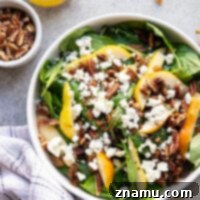 Sweet Pear and Creamy Goat Cheese Salad 8 Loaded with sweet pear slices, tangy goat cheese, and lots of toasted pecans, this pear goat cheese salad is the perfect fall salad!