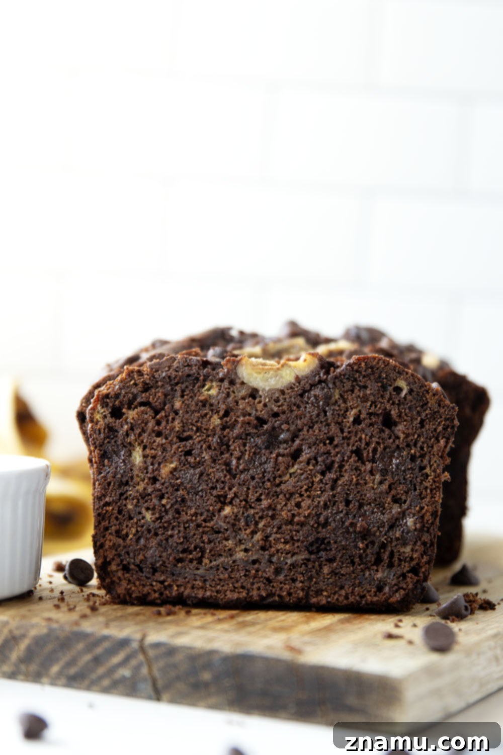 Decadent Double Chocolate Banana Bread 2 Deliciously moist double chocolate banana bread, packed with rich cocoa and gooey chocolate chips.