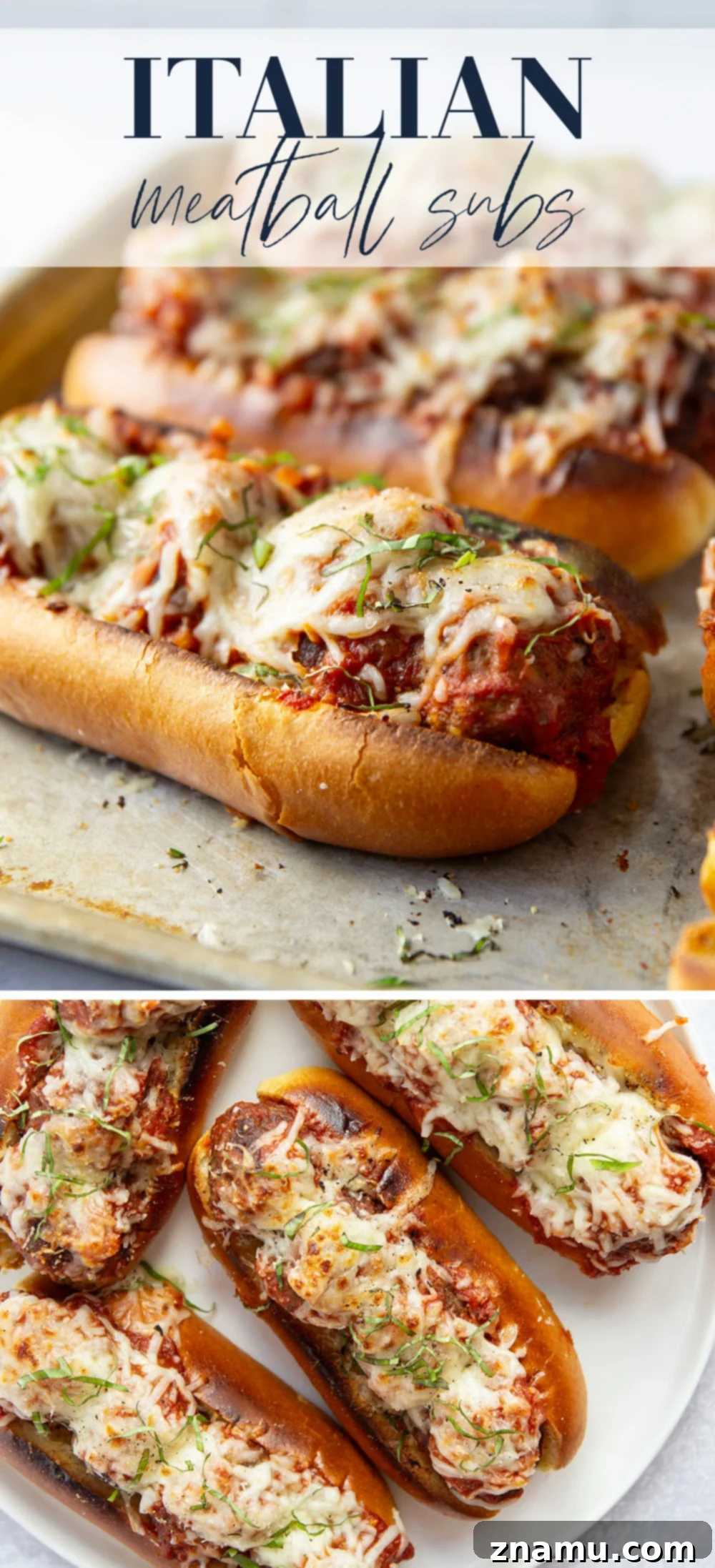 Mouthwatering Italian Meatball Subs 7 Juicy meatballs are simmered in flavorful marinara sauce and baked with two kinds of cheese on top in these easy Italian meatball subs!