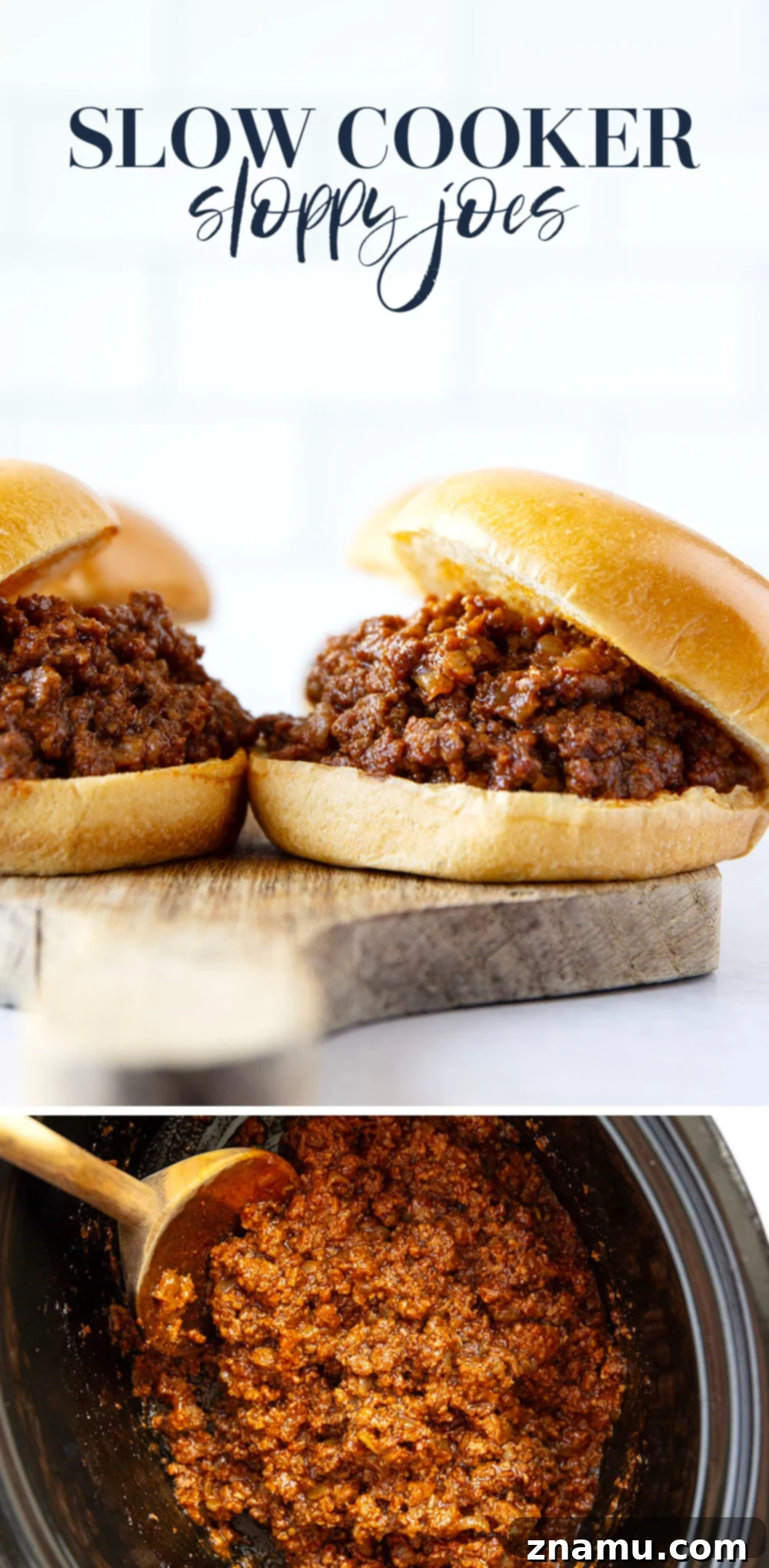 Effortless Slow Cooker Sloppy Joes 7 A final shot of slow cooker sloppy joes on a plate with various toppings, ready to eat.