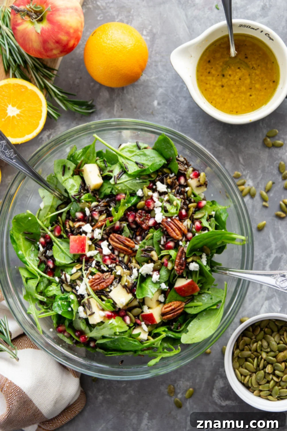 Ingredients for Harvest Wild Rice Salad laid out, highlighting fresh produce