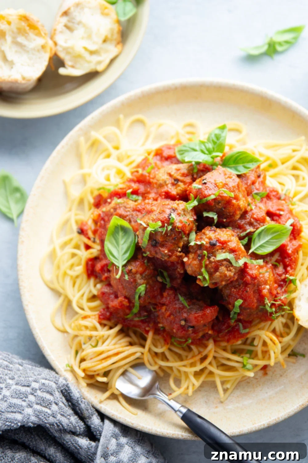 Simply Delicious Spaghetti and Meatballs 6 Delicious spaghetti and meatballs ready to be served, close up