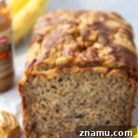 Nutty Banana Bread Bliss 8 Swirls of creamy peanut butter and bananas collide dreamily in this super-soft peanut butter banana bread.