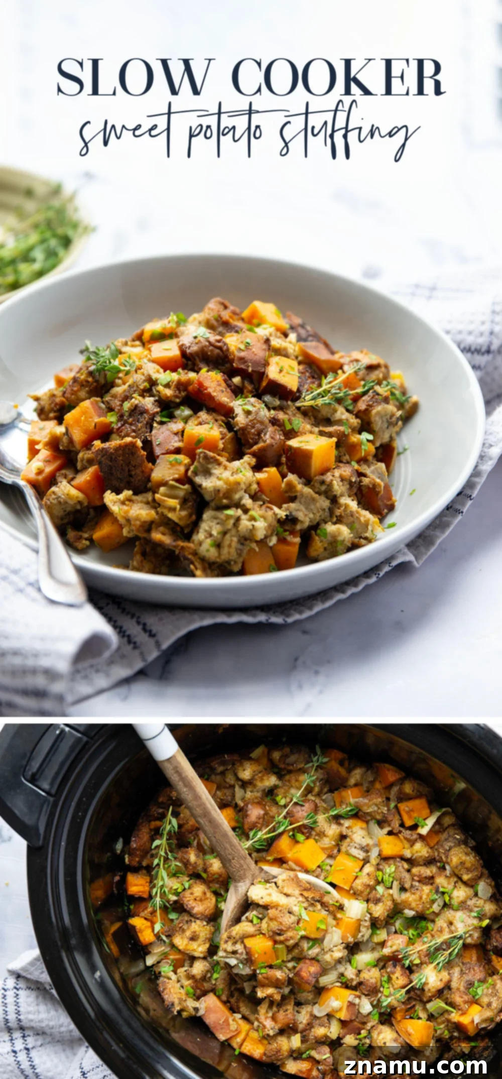 Autumn's Slow-Cooked Sweet Potato Stuffing 7 A beautifully arranged holiday table with slow cooker sweet potato stuffing as a star side dish.