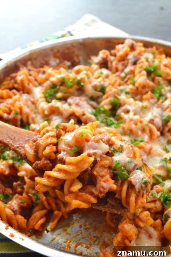 Skillet Cheesy Beef Ziti: One-Pan Comfort 6 Skillet Cheesy Beef Ziti | wholeandheavenlyoven.com