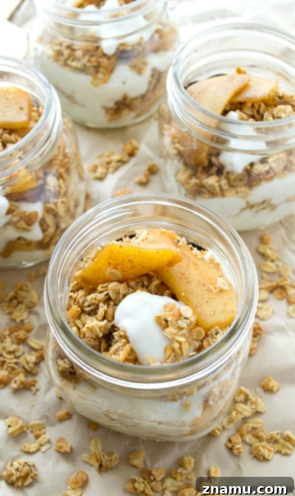 Spiced Apple Granola Stacks 3 Layered Caramelized Apple Granola Parfait with Fresh Ingredients