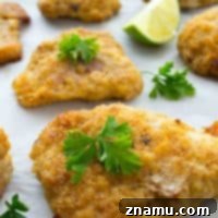 A finished plate of Oven-Fried Crispy Chicken Tenders.