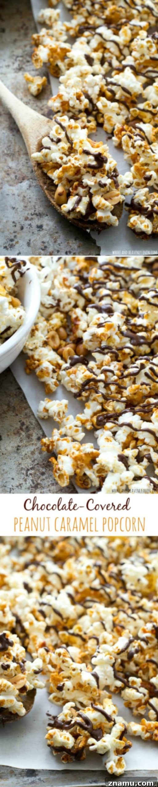 Chocolate Peanut Caramel Popcorn Crunch 9 Overhead view of a large batch of chocolate peanut caramel popcorn