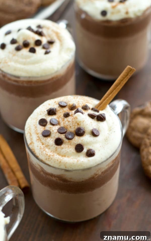 Festive Gingerbread Nog Cocoa 3 A close-up of Eggnog Gingerbread Hot Chocolate, showing its creamy texture and festive appeal