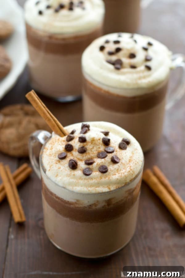 Festive Gingerbread Nog Cocoa 5 A festive mug filled with Gingerbread Eggnog Hot Chocolate, garnished with whipped cream and a gingerbread cookie