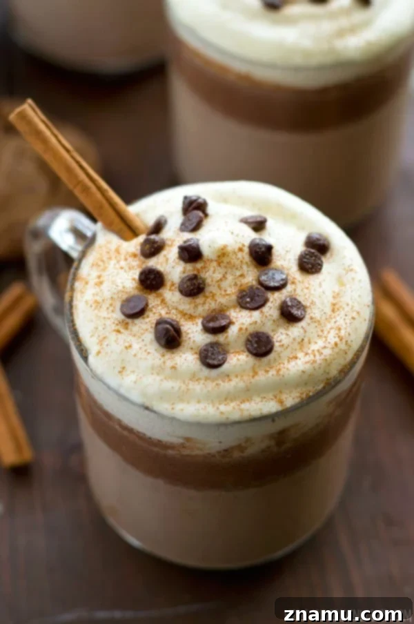 Festive Gingerbread Nog Cocoa 6 Delicious Eggnog Gingerbread Hot Chocolate in a mug, ready to be enjoyed