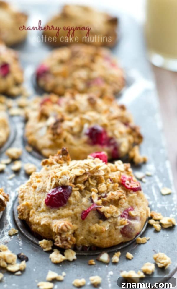 2014's Most Memorable Meals 6 Loaded with tart cranberries and generously topped with a heavenly granola streusel, these soft holiday muffins get their amazing coffee cake-like texture from a special ingredient: Eggnog! @WholeHeavenly
