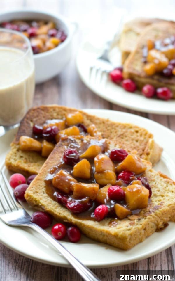 Spiced Eggnog French Toast with Tart Cranberry Apple Syrup 5 Close-up of Eggnog French Toast with Homemade Syrup