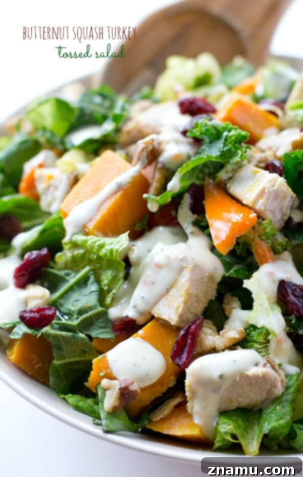 Harvest Gold Turkey Toss 2 Delicious Butternut Squash Turkey Salad, a hearty and healthy New Year's meal option.