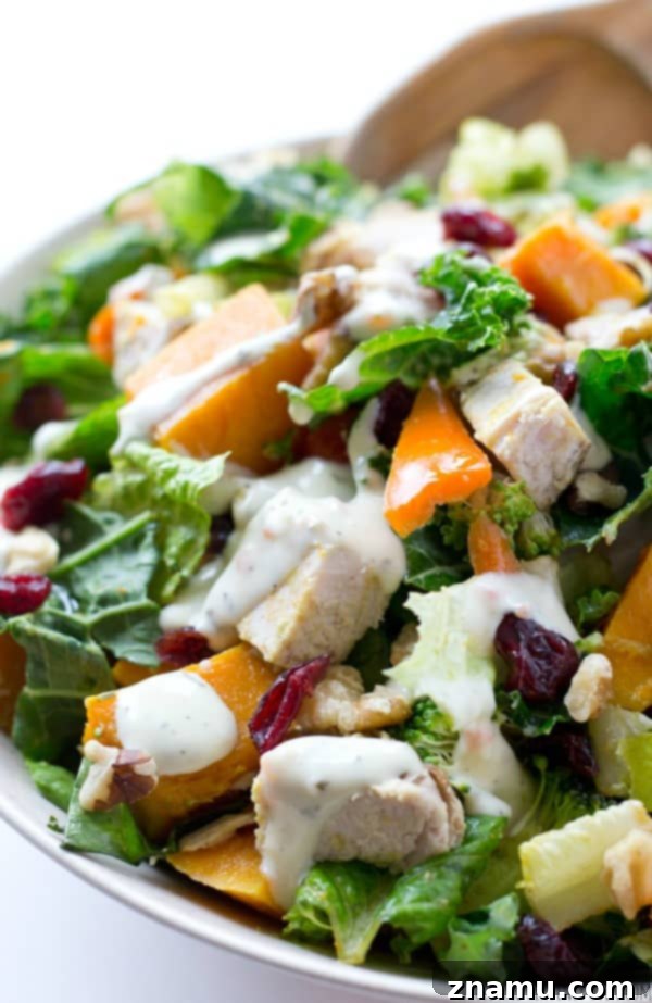 Harvest Gold Turkey Toss 8 Butternut Squash Turkey Tossed Salad with a drizzle of ranch dressing.