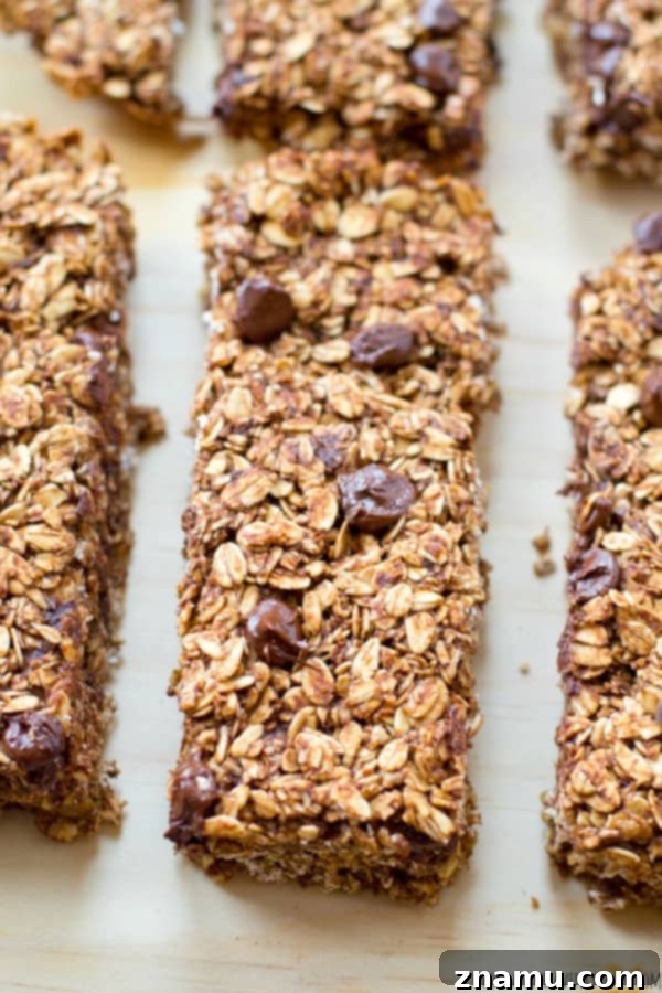 Homemade healthy granola bars with real banana flavor and generous chocolate chips. @WholeHeavenly