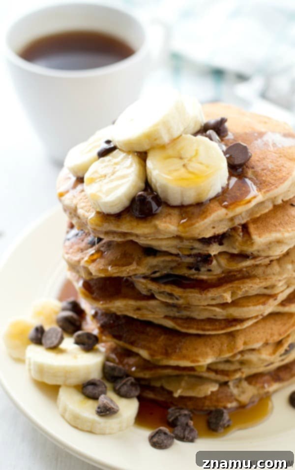 Hearty Banana Oatmeal Chocolate Chip Pancakes 7 A perfectly cooked banana oatmeal chocolate chip pancake