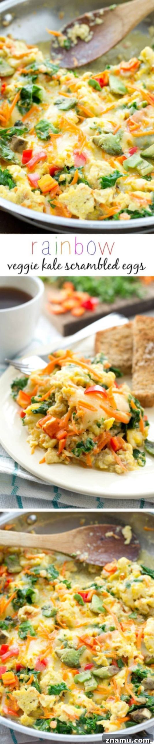 Full skillet of Rainbow Veggie Scrambled Eggs ready to be served