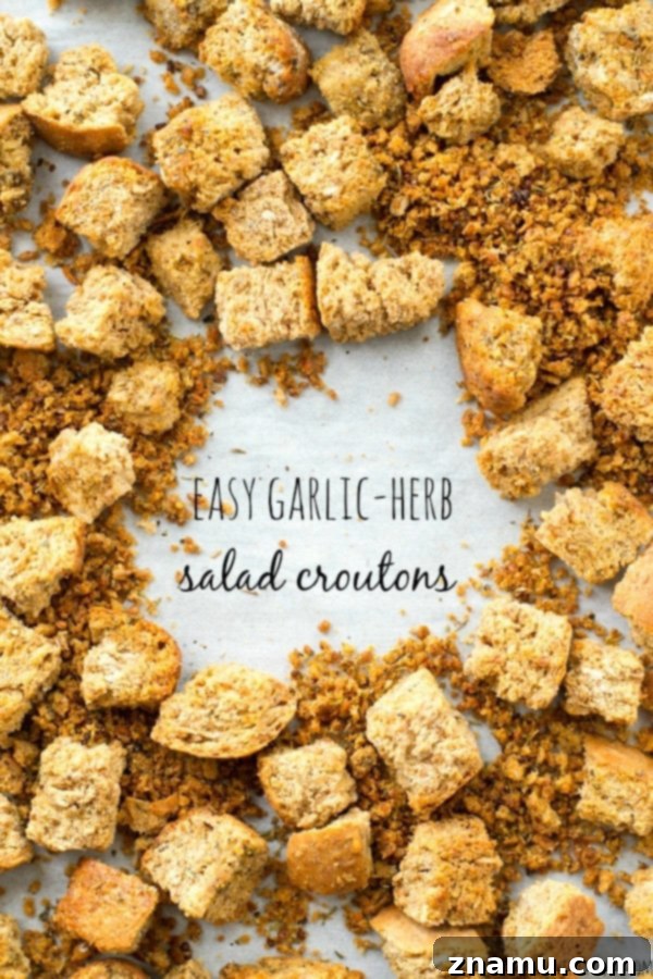Quick Homemade Garlic-Herb Croutons 2 Learn how to make your own croutons to perk up that lunch salad! Perfectly crisp and crunchy and filled with garlicky-herb flavors. @WholeHeavenly