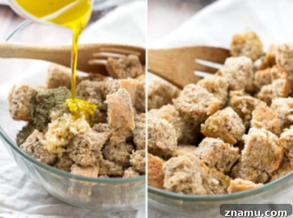 Quick Homemade Garlic-Herb Croutons 5 Learn how to make your own croutons to perk up that lunch salad! Perfectly crisp and crunchy and filled with garlicky-herb flavors. @WholeHeavenly