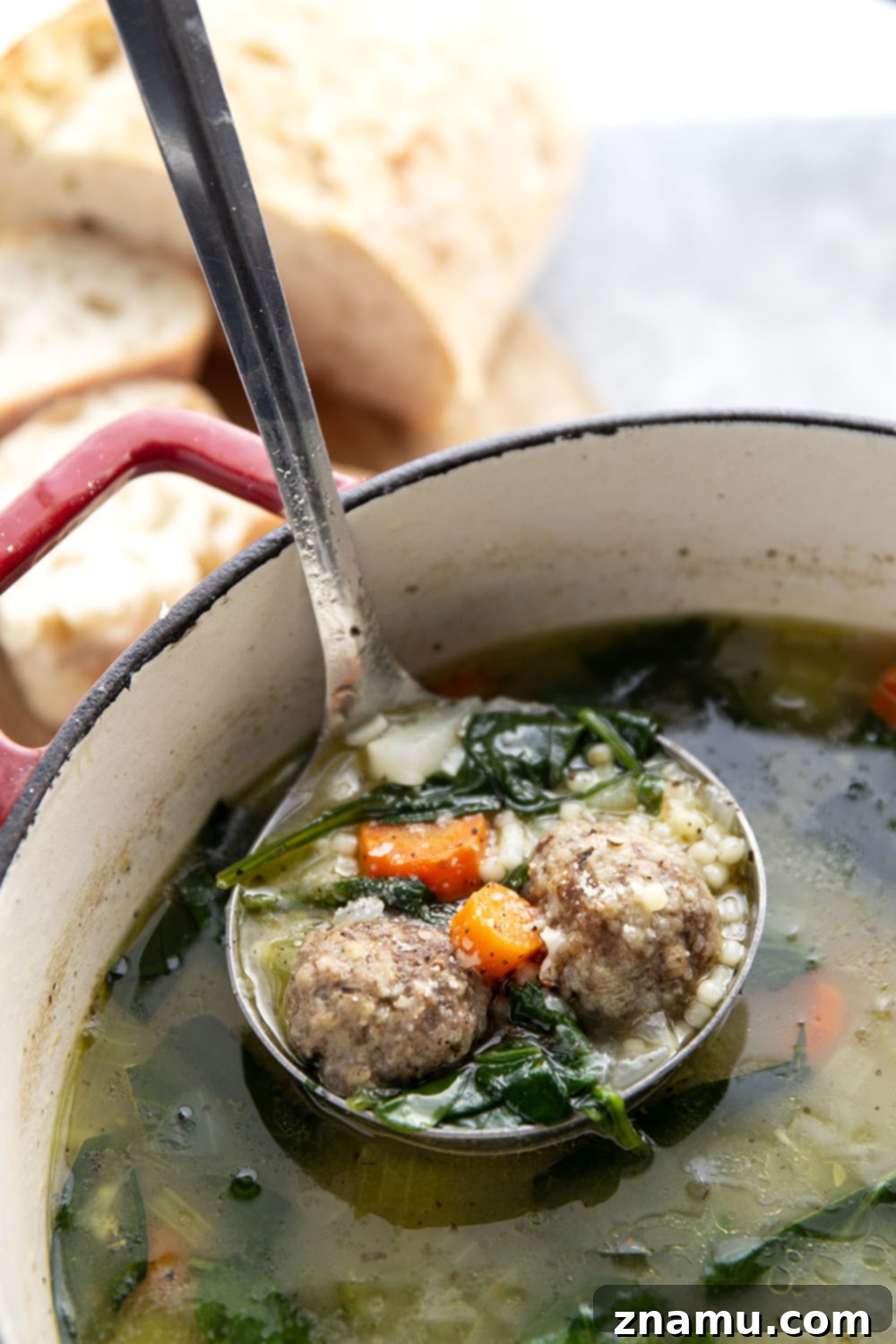 Classic Italian Wedding Soup 3 This hearty Italian wedding soup is packed full of juicy Italian sausage meatballs, tender pasta, and lots of veggies in a rich broth. Top bowls with lots of Parmesan and serve with thick bread slices for dipping.