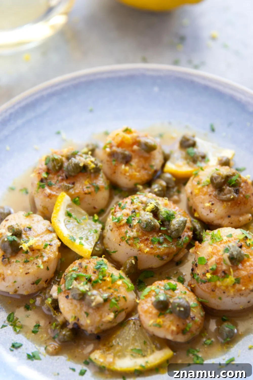 Lemon-Kissed Scallops with Caper Burst 2 Seared Scallops with Lemon Caper Sauce