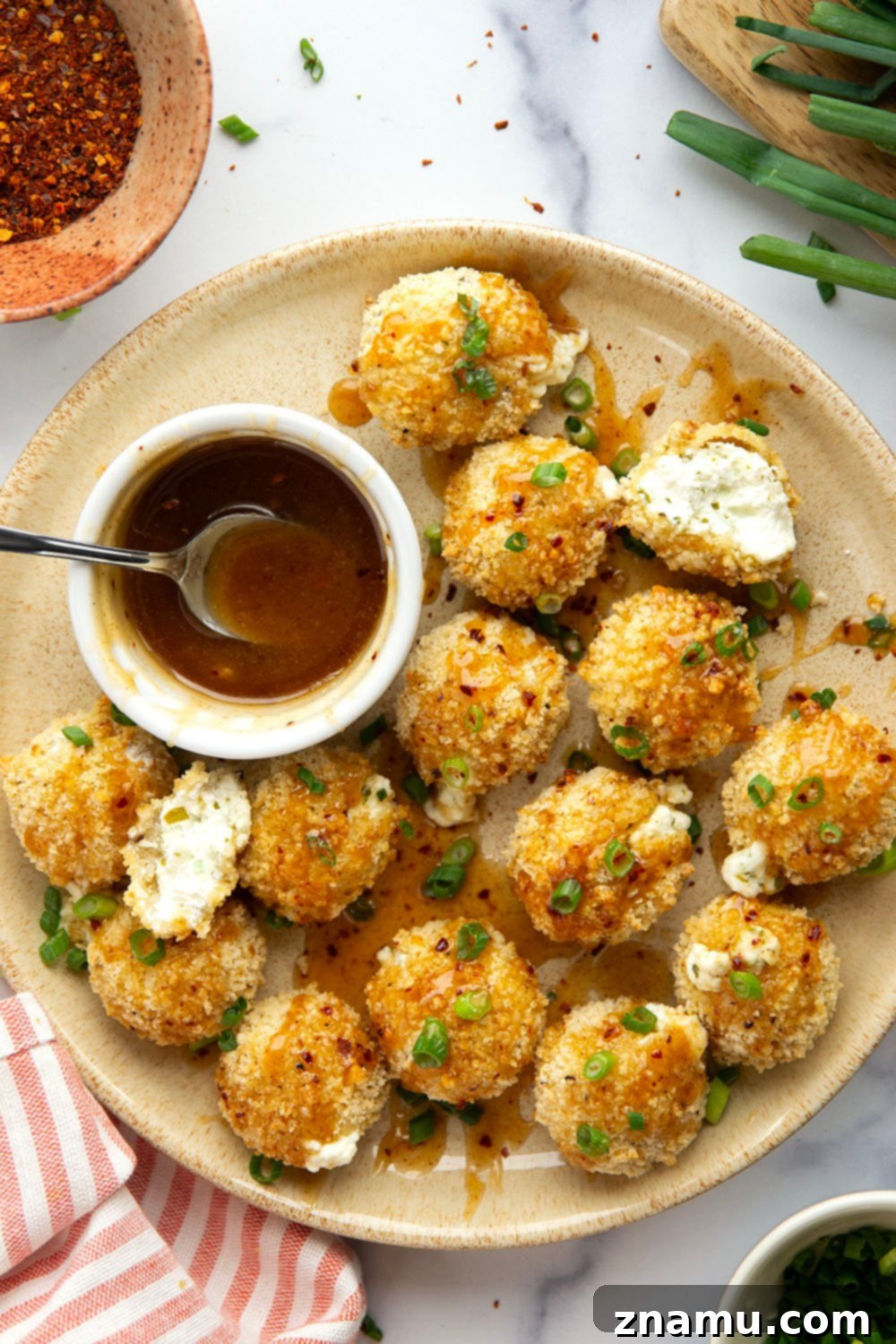Air Fryer Goat Cheese Bites with Spicy Honey Drizzle 6 Spicy Air Fryer Goat Cheese Balls