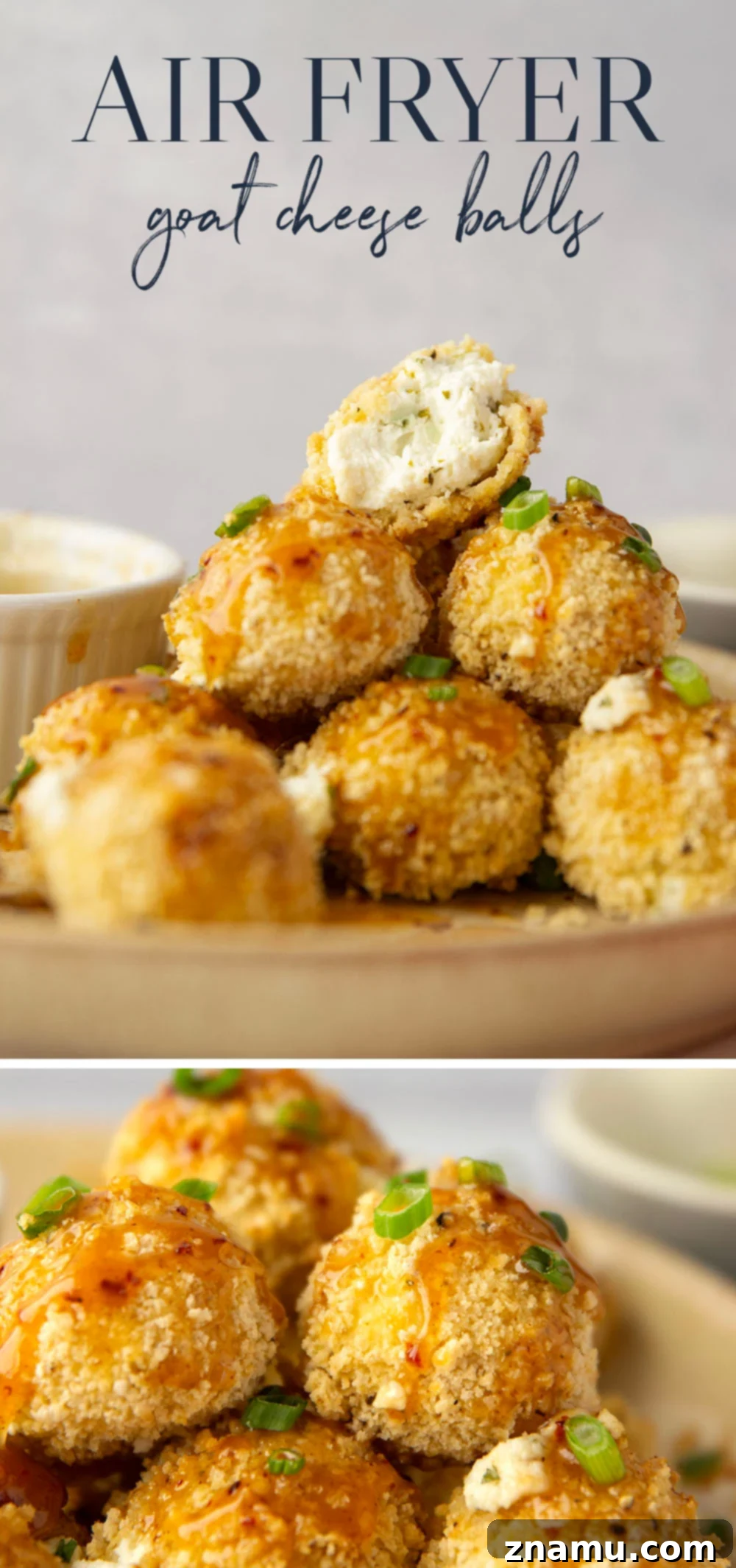 Air Fryer Goat Cheese Bites with Spicy Honey Drizzle 7 Plate of Air Fryer Goat Cheese Balls