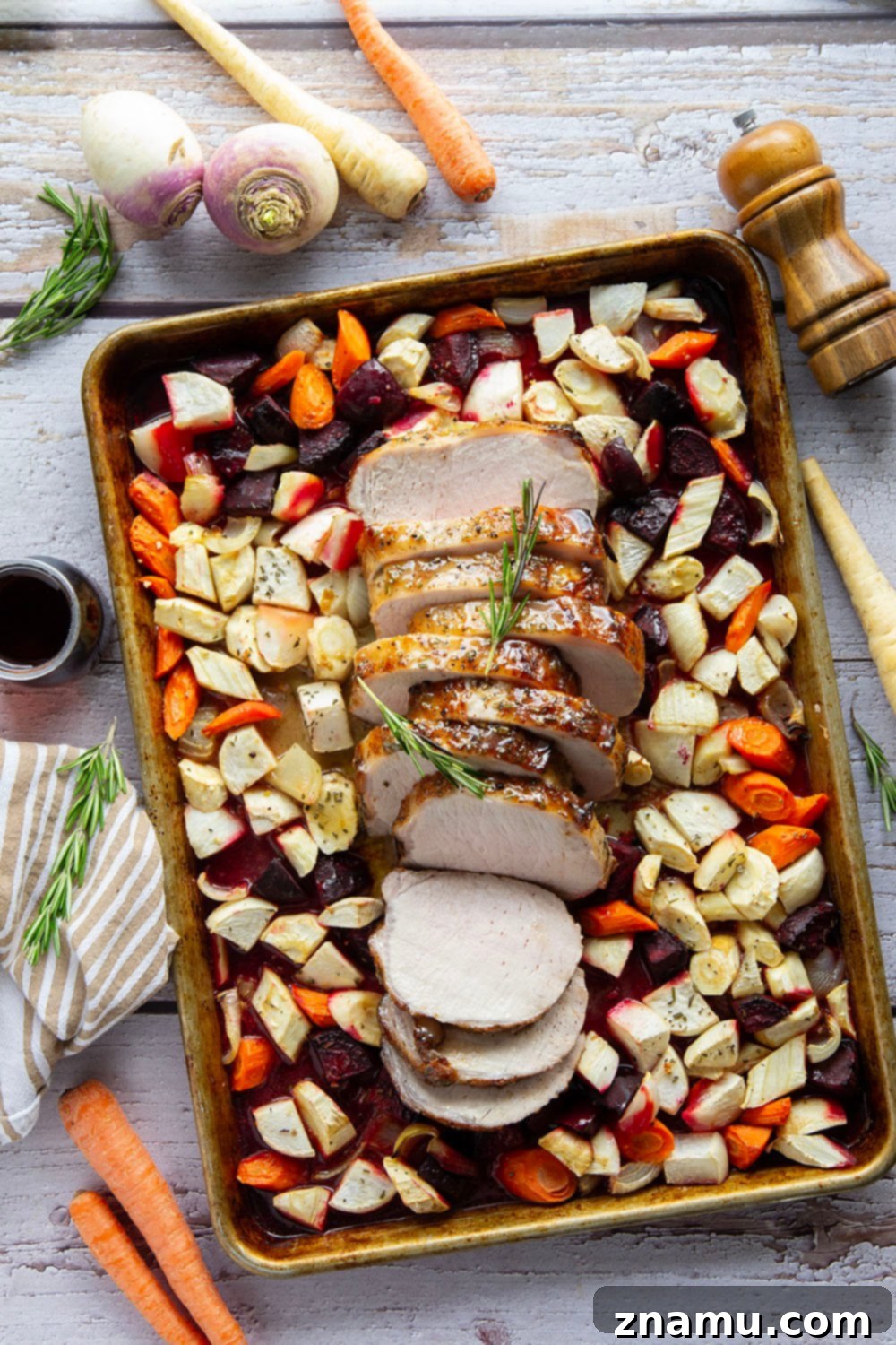Maple-Glazed Pork Loin Roast with Roasted Root Vegetables 4 Roasted Root Vegetables with Maple Glazed Pork Loin