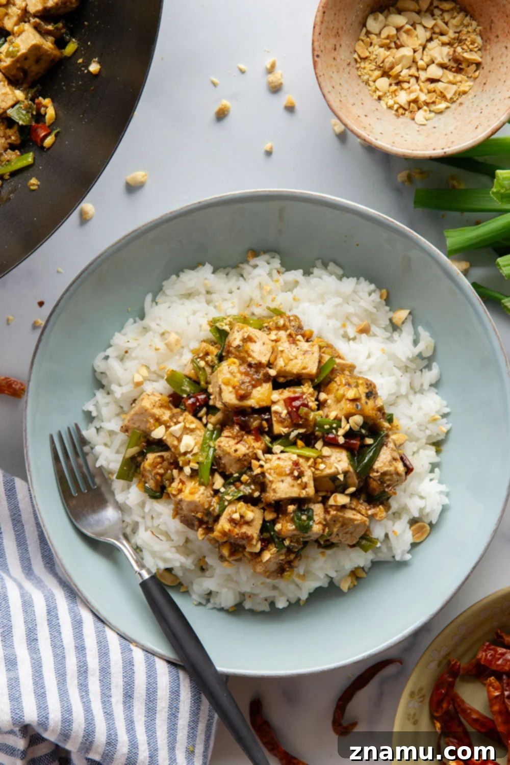 Kung Pao Tofu Delight 2 Kung Pao Tofu with green onions and chili peppers