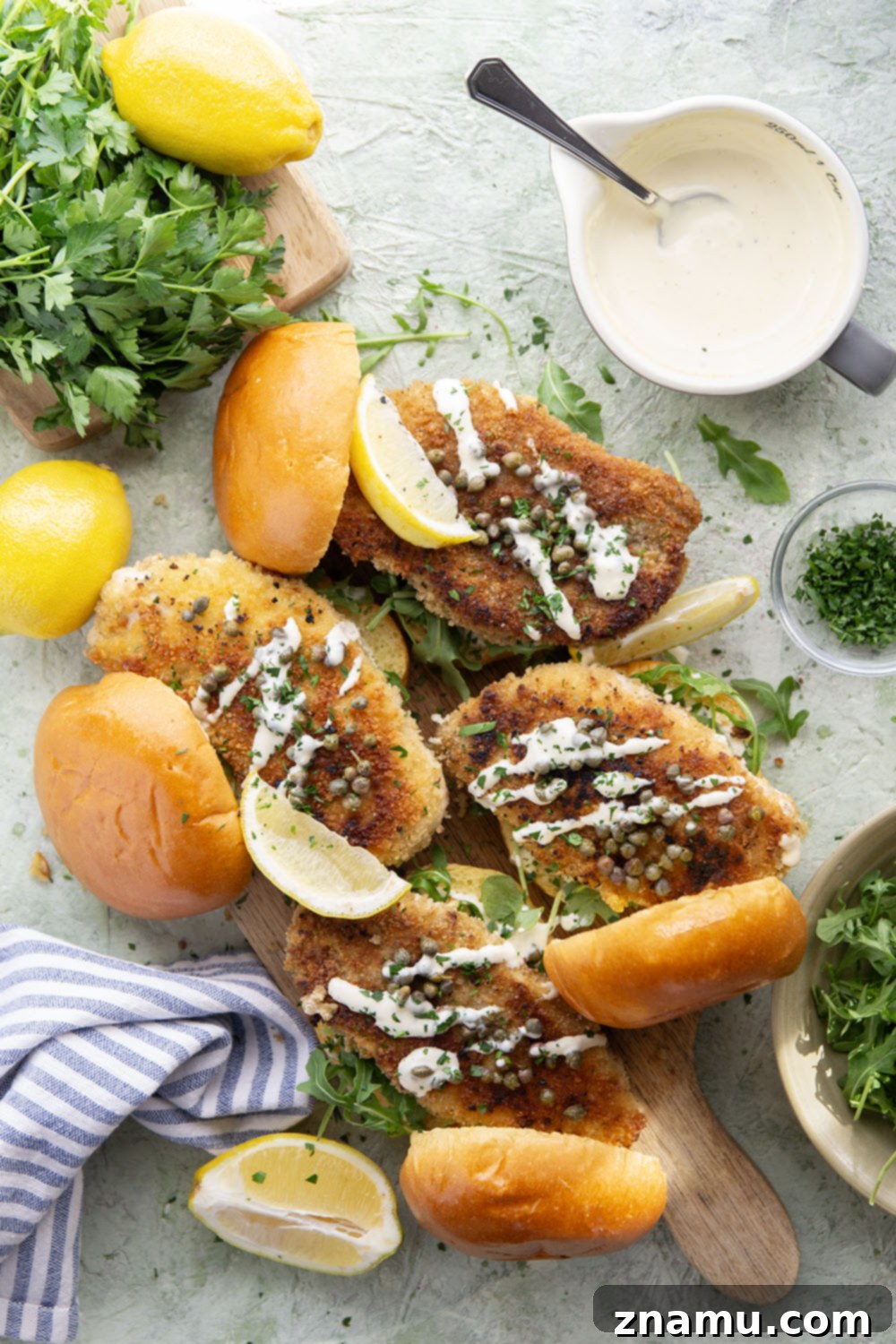 Crispy Chicken Piccata on a Bun 4 Ingredients of Crispy Chicken Piccata Sandwich