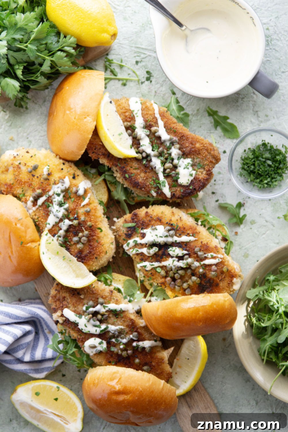 Crispy Chicken Piccata on a Bun 6 Crispy Chicken Piccata Sandwich - Air Fryer